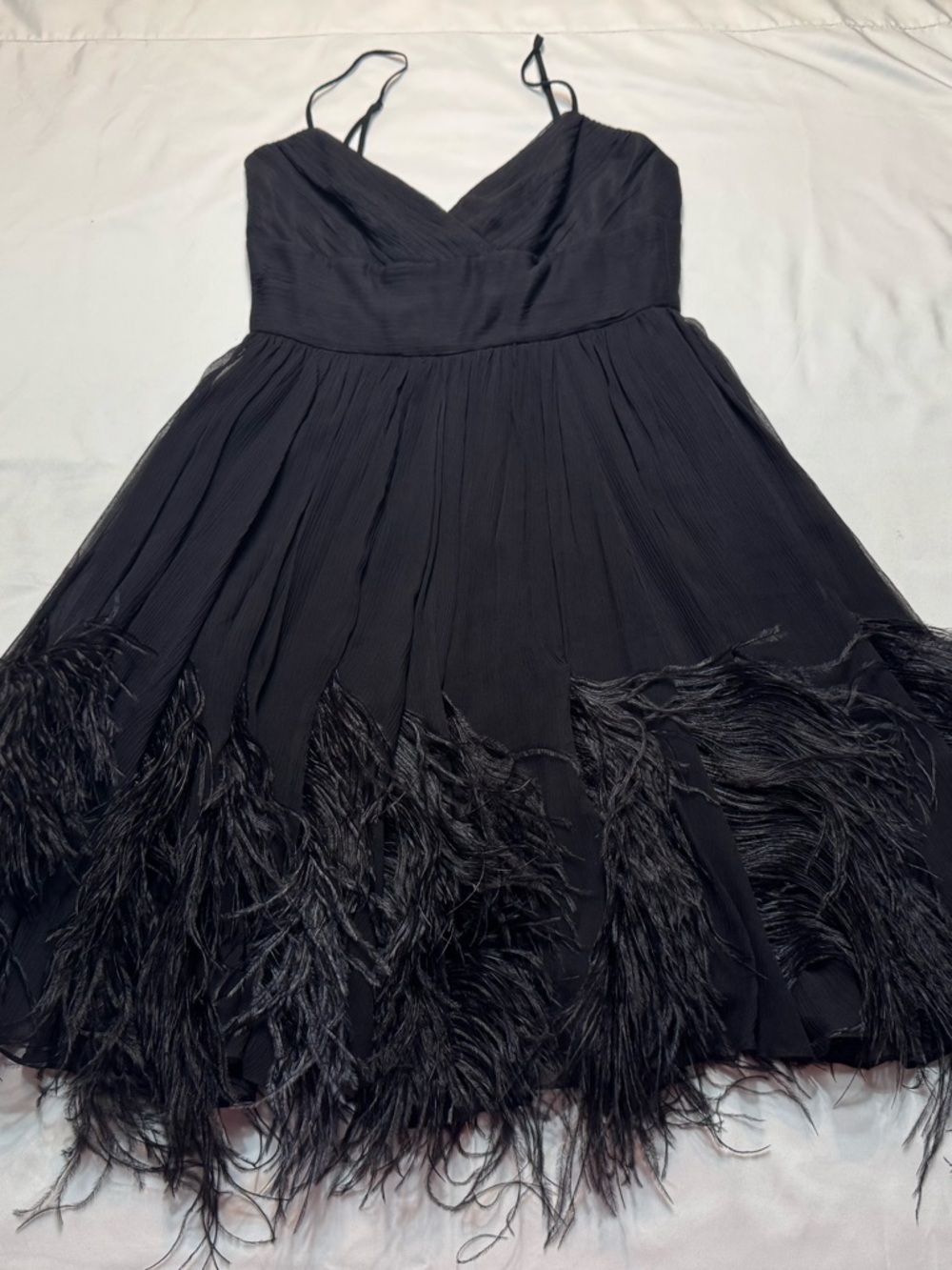 BCBG Max Azria Silk Feather Hem Dress Black Size 4 Cocktail Party Y2K Mob Wife